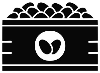 Full Container of Seeds or Nuts with Icon on Black Box Package Black and White Style