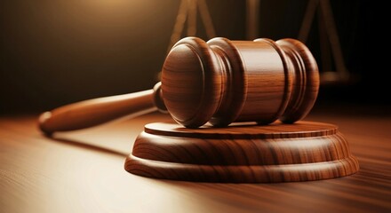 Obraz premium Wooden Gavel in Courtroom Setting Justice and Legal System Depicted