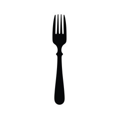 Black silhouette of a four-tined fork on a white background utensil