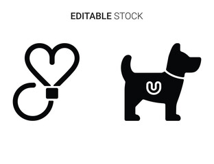 Love for pets: heart leash and dog icons for animal care and veterinary services