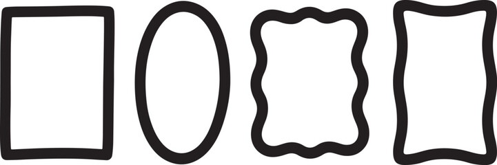Fototapeta premium Four black outlined frames with varied shapes border