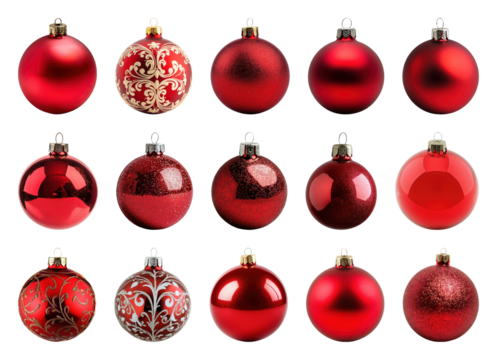 PNG Red festive Christmas ornaments collection, element set on transparent background - Powered by Adobe