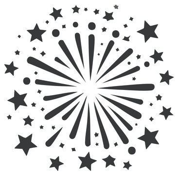 Dynamic black and white starburst explosion with radiating rays and scattered stars