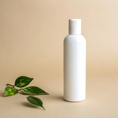 Elegant white bottle with green leaves for skincare