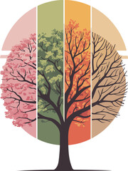 Tree Divided into Four Seasons Within a Circle spring