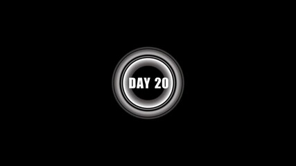 Circular graphic with the text DAY 20 in white on a black background day 20 twenty
