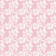 Seamless pattern of white floral design on a light pink background for textile or wallpaper design use