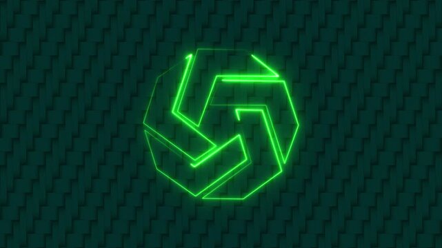 &ldquo;Neon Green Glowing Hexagon Logo Animation and Dark Textured Background, rote son&rdquo;