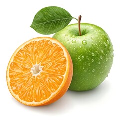 Vibrant green apple and orange slice, fresh healthy