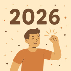 A hopeful man celebrating new beginnings for 2026, a trendy vector illustration with abstract patterns and modern design themes