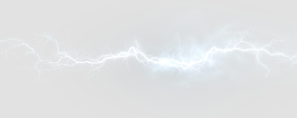 Blue lighting arcs across the storm, flashing electricity lightning in every direction. The bolt glows with intense light and energy, symbolizing danger and raw thunder power. Ideal PNG overlay.