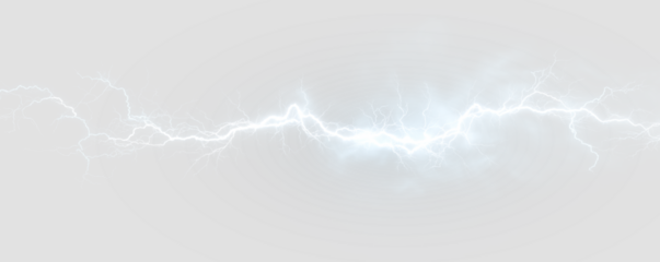 Blue lighting arcs across the storm, flashing electricity lightning in every direction. The bolt glows with intense light and energy, symbolizing danger and raw thunder power. Ideal PNG overlay.