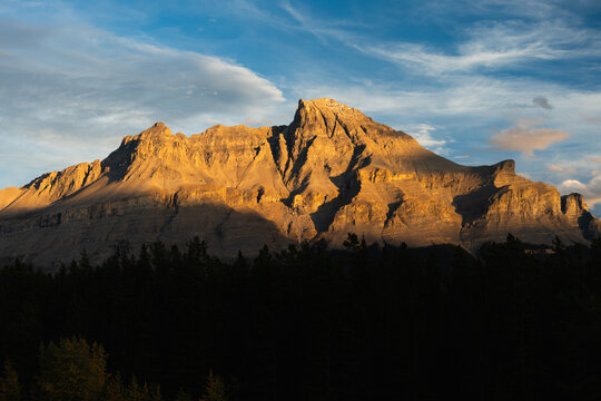 Sunset and Shadows Over the Mountains Near Jasper and Banff, Alberta, Canada