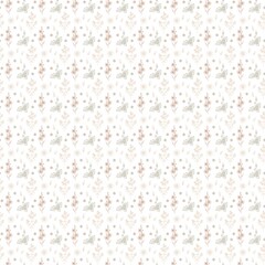 Delicate floral pattern with stylized butterflies and flower stalks on a white background surface design