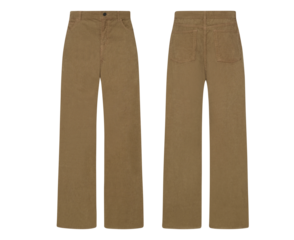 Female Stylish brown wide jeans pant, jeans mockup, front and back view, transparent background, collection of young women's modern bottom wearing jeans, denim jeans, e-commerce product shot.