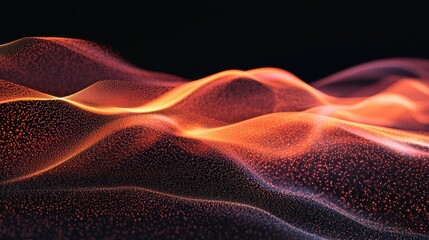 Laser speckle correlation dynamic particle waves flowing interference patterns vibrant red orange luminous gradients against dark background digital visualization