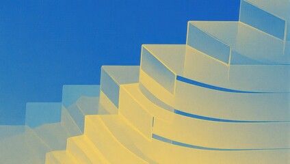 Obraz premium Abstract Curved Staircase Design with Blue and Yellow Gradient Hues.