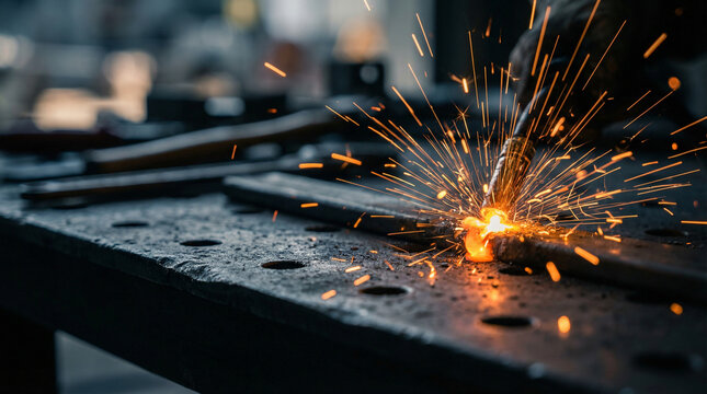 A close-up of sparks flying from a metal surface during welding. Great for illustrating the intensity of the welding process.