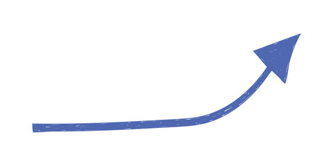 Hand drawn crayon movement blue arrow. Grunge squiggly arrow. Pencil chalk lines sketch. Color brush scribble element. Doodle vector illustration.