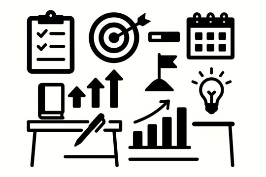 Notebook milestone setting goal geometric calendar icon growth bar vector pen flat