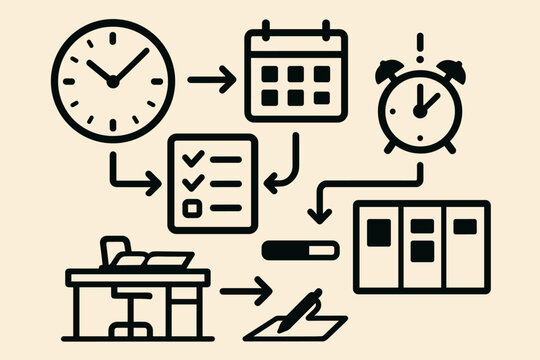 Icon paper checklist management pen list geometric minimalist vector board alarm time