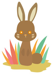 かわいいウサギのイラスト 草はら ベクター素材