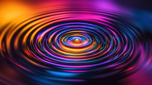 Spectacular interference light rings with vibrant spectrum colors creating dynamic optical diffraction patterns in mesmerizing spiral formation with radial symmetry