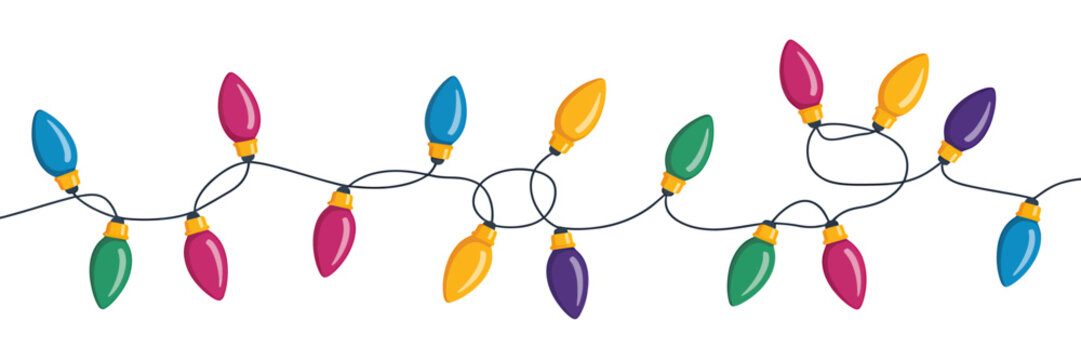 Colorful festive holiday string lights garland decoration banner