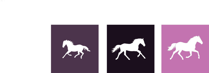 Running White Horse Silhouettes on Colored Blocks - Icon and Logo Set