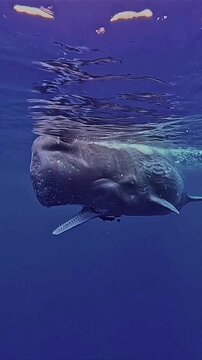 Close-Up of a Sperm Whale Near the Ocean Surface