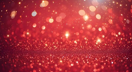 A rich, crimson Christmas background awash with sparkling glitter and soft, out-of-focus stars. The texture is warm, festive, and has a beautiful, glowing bokeh effect.