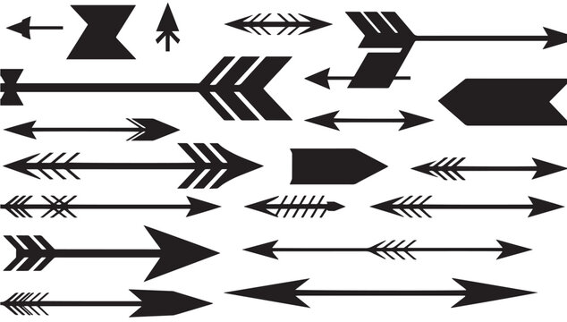Diverse arrow collection offers creative direction and navigation options for graphic design projects, conveying precision, focus, and target achievement