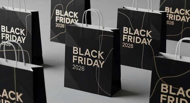Exclusive Black Friday 2026 shopping bags ready for your holiday marketing campaign with sleek modern design for eye-catching advertising projects