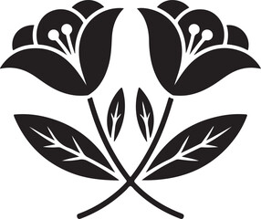Silhouette of two crossed flowers with leaves