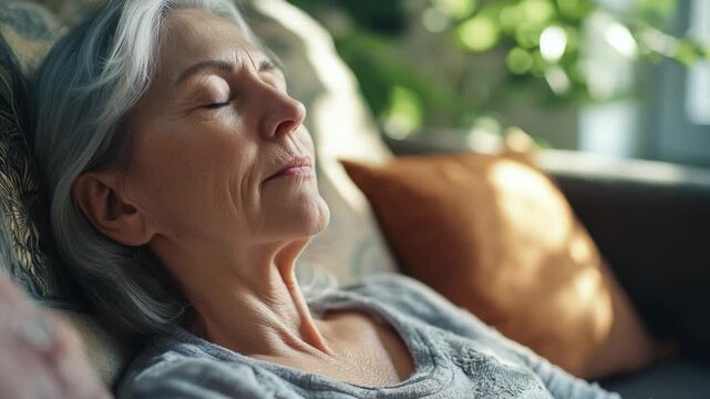 Video A woman lying down with her eyes closed, possibly sleeping or meditating