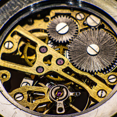 Makroaufnahme vom Uhrwerk einer Taschenuhr.