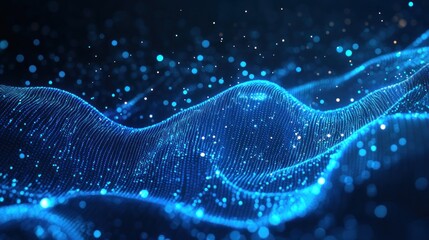 Abstract digital waves of glowing particles