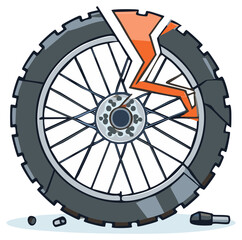 Obraz premium Broken Bicycle Wheel Featuring Damaged Spokes, Tire, and Frame Components Cartoon Style