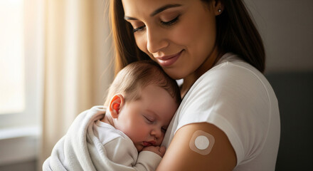 mother lovingly holds her sleeping baby, showcasing tender moment of care and connection