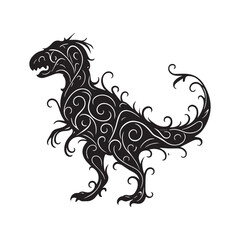 Ornamental Tyrannosaurus Rex Silhouette &ndash; Decorative Dinosaur Vector for Tattoos, Fantasy Art, and Design