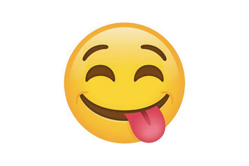 Fototapeta premium Joyful yellow emoji face sticking out tongue in playful expression
