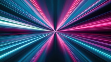 Abstract radiating lines of vibrant fuchsia, teal, and white colors, converging to a central point