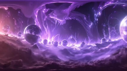 Purple Spheres Floating in a Nebula Cloudscape - Powered by Adobe