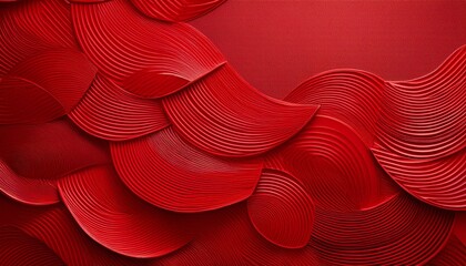 red textured background featuring vintage japanese wave patterns in a series of embossed scallop shapes creating depth and elegance