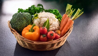 fresh organic vegetables in basket carrots tomatoes cauliflower