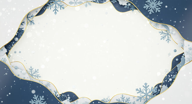Elegant winter frame with snowflakes and golden accents for fest