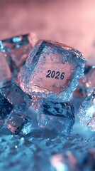 Icy 2026 Date on Ice Cubes, Cool Future Concept, Cold Year Symbolism