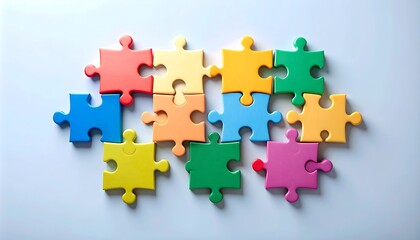 Vibrant connected puzzle pieces in minimalist setting