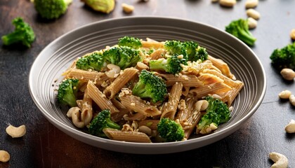 delicious whole wheat pasta with broccoli and nuts