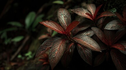 Dark lush plants detailed close up